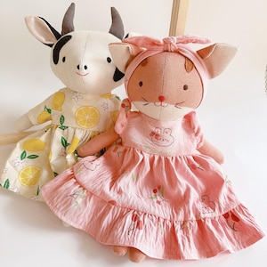 Pink CAT Doll With Pink Cute Dress, Handmade Kitty Doll, Stuffed Animal Doll, Plushies Heirloom Doll, Birthday Gift, Nursery Decor Room Gift