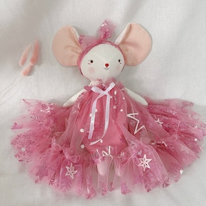 Mouse Doll With Princess Dress, Handmade Linen Mouse Doll, Stuffed Animal Doll, Christmas Birthday Gift Kids