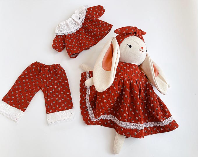 Combo Bunny Doll With Outfits, Easter Gifts, Easter Bunny For Kids, Linen Bunny Doll, Fabric Doll For Daughter, Cotton Doll, Baby Gifts