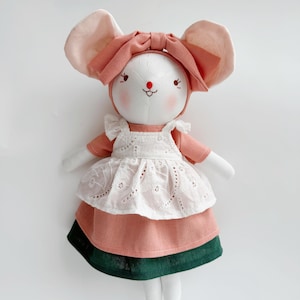 Mouse Doll With Dress, Handmade Birthday Gift For Kid, Linen Fabric Doll, Textile Doll, Rag Doll, Rat Doll, Toys Fabric, Stuffed Linen Gift