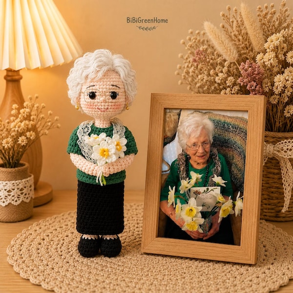 Mother Day Gift, Crochet Portrait Doll, Personalized Doll, Gift For Grandma, Birthday Gifts Her Him, Christmas Gift, Father Day Gift