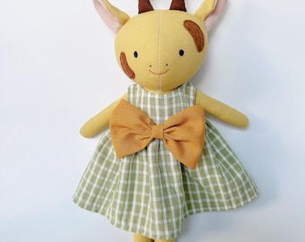 Fabric GIRAFFED, Linen GIRAFFED Doll, Fabric Doll For Daughter, Cotton Doll, Christmas Gift, Handmade Stuffed Toy, Unique Art Doll