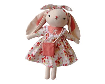 Bunny Doll With Strawberry Outfits, Easter Gifts, Easter Bunny For Kids, Linen Bunny Doll, Fabric Doll For Daughter, Cotton Doll, Baby Gifts