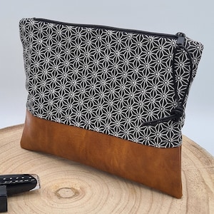 Kosmetiktasche Grafik Kunstleder Asanoha  Beauty Bag Make-up Wellness Schminktasche Unikat Schminktäschchen Utensilo Kulturtasche schwarz