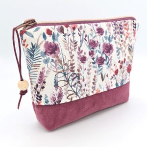 Kosmetiktasche Wildblumen Cord Make-up Tasche Utensilo Schminktasche Unikat Schminktäschchen petrol beere dots handgefertigt