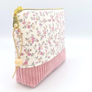 Kosmetiktasche Cord Einzelstück Blumen Punkte rosa Kulturtasche Beauty Bag handgemacht Schminktasche Unikat