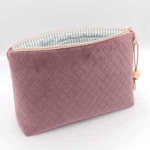 Kulturtasche mit Innenfach Steppstoff samt mauve Unikat
