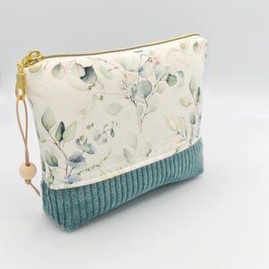 Kosmetiktasche handmade Eukalyptus Cordtasche mint Punkte Cord Gold Beauty Bag Unikat  Einzelstück Beauty Bag  Make-up Schminktasche Beutel