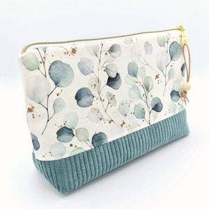 XL Kulturtasche mit Innenfach Cord Eukalyptus Seitenfach handmade mint