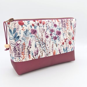 Kulturtasche XL mit Innenfach Kosmetiktasche Wildblumen petrol beere