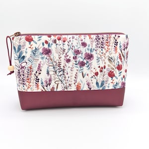 Kulturtasche XL Kosmetiktasche Wildblumen petrol beere Innenfach Bild 2