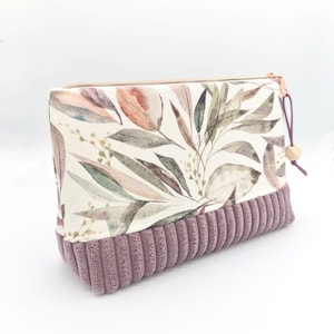 Kulturtasche XL mit Innenfach Breitcord Cord Canvas Blätter