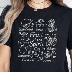 Christian Shirt for Women  Fruit of the Spirit Chalk Art Tee Bible Verse Galatians 5:22 Doodle Faith Shirt Scripture TShirt Gift for Her
