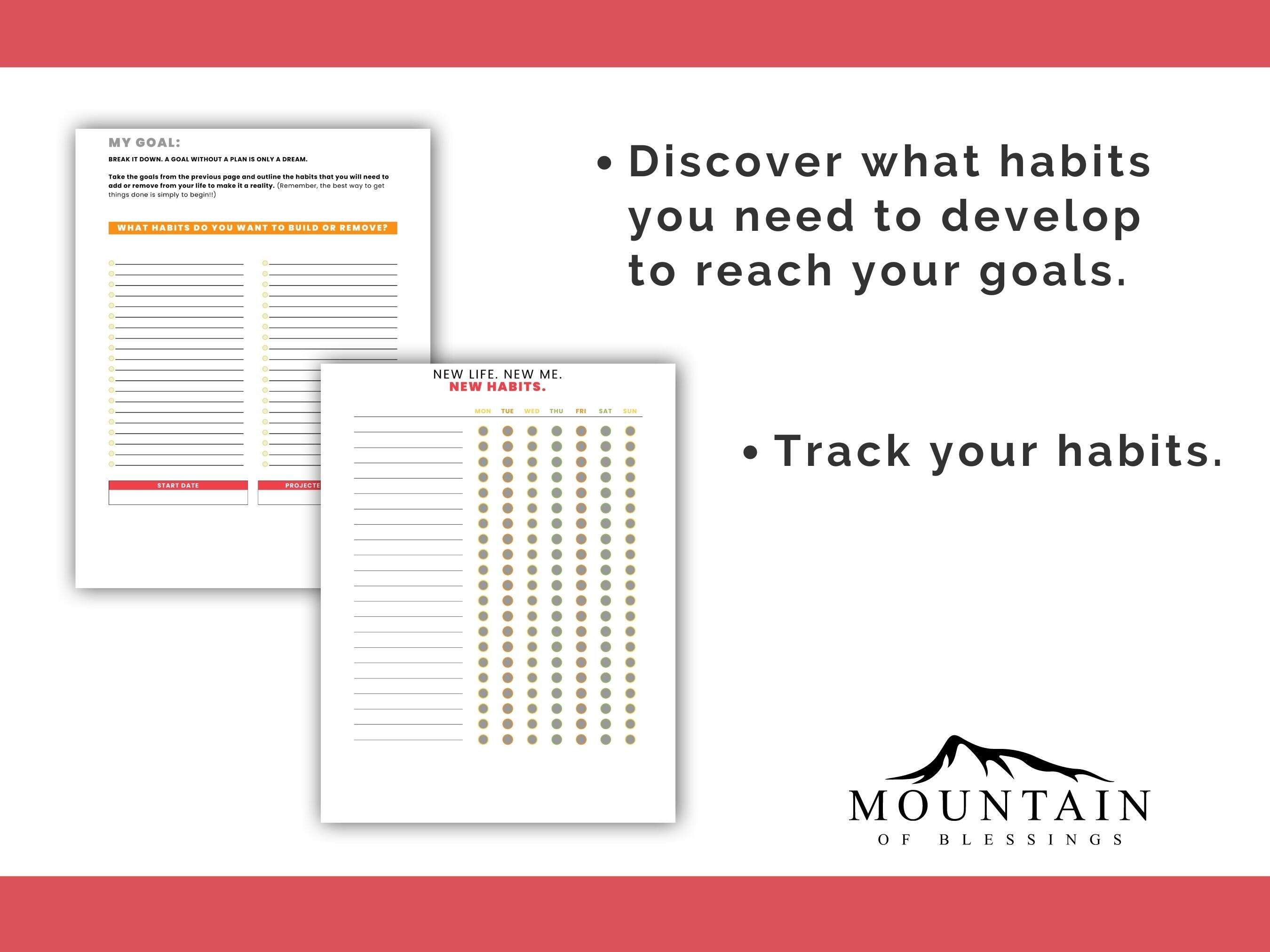 Daily Habit Tracker, Printable Goal Self Care Wheel of Life Pdf