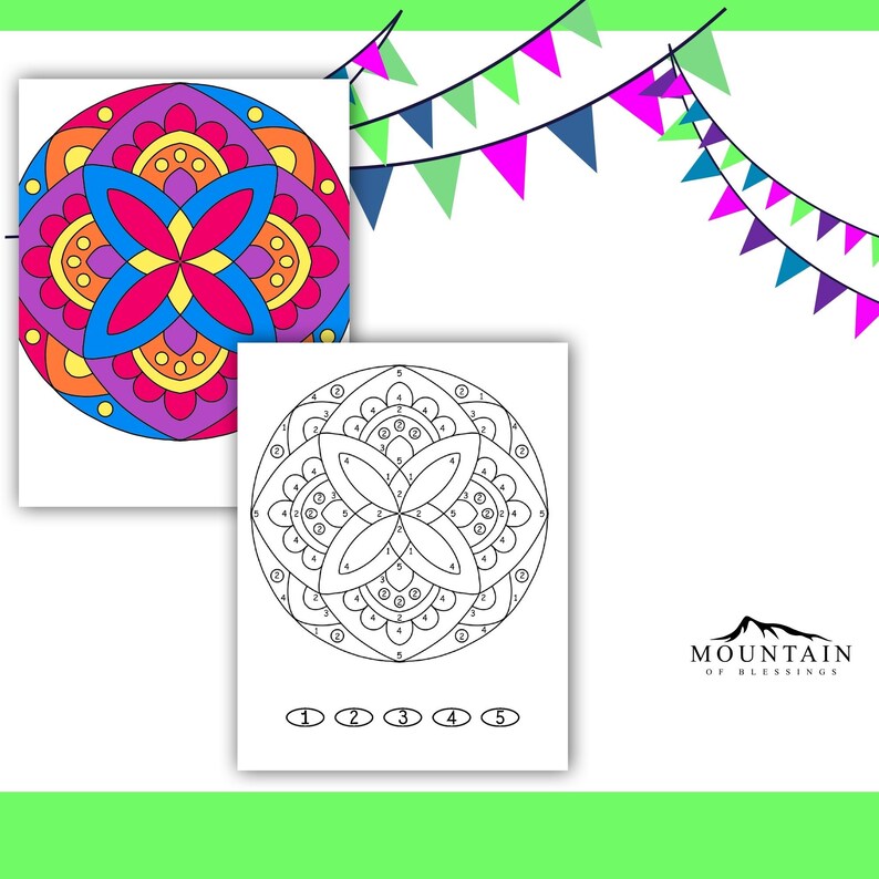 Mandala Color by Number, 30 Pages, for Adults, Teens & Kids, Printable
