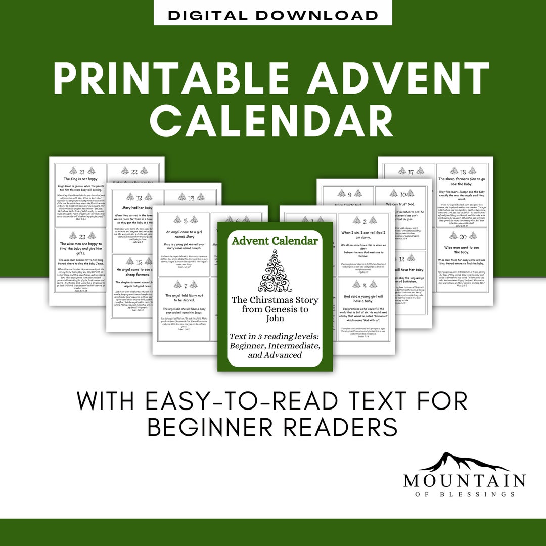 Printable Christmas Bible Story Advent Calendar Scripture Cards ...