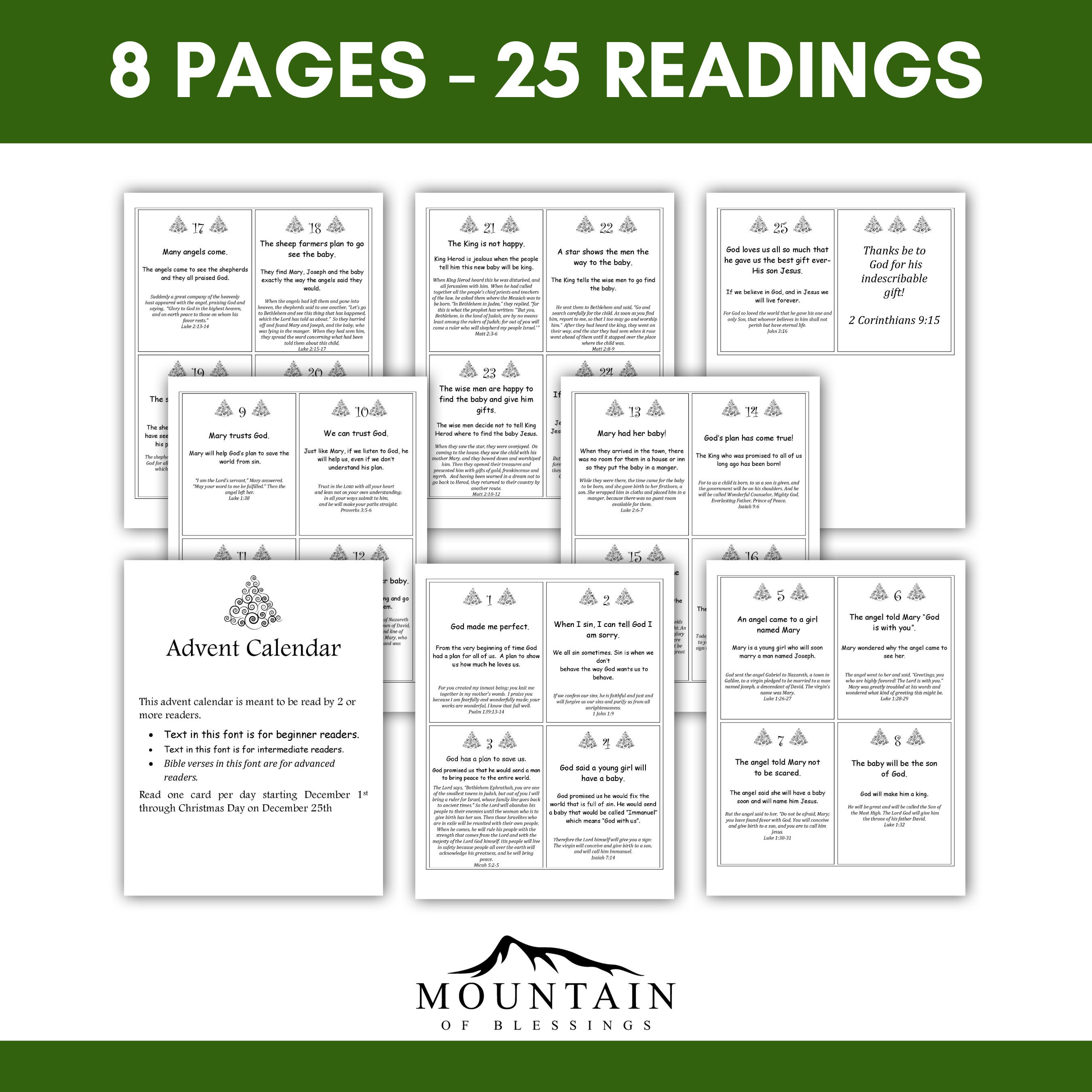 Printable Advent Calendar With Easy-to-read Text, Entire Story of Jesus ...