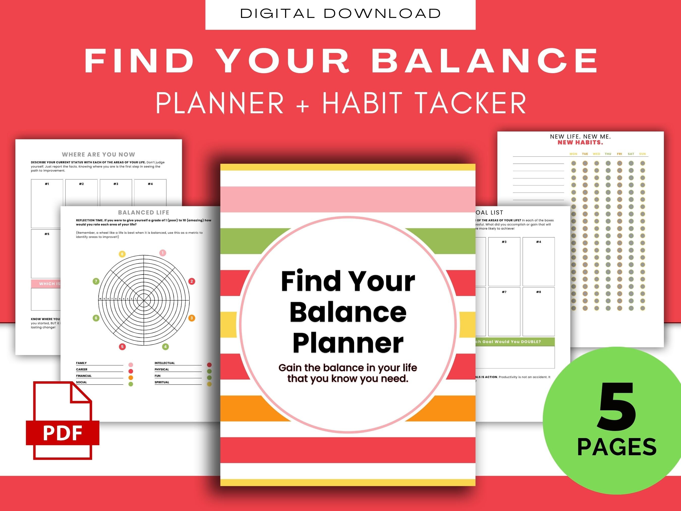 Daily Habit Tracker, Printable Goal Self Care Wheel of Life Pdf