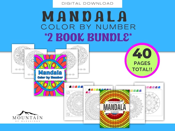Mandala Color By Number Bundle, Printable Coloring Book (Digital Download)