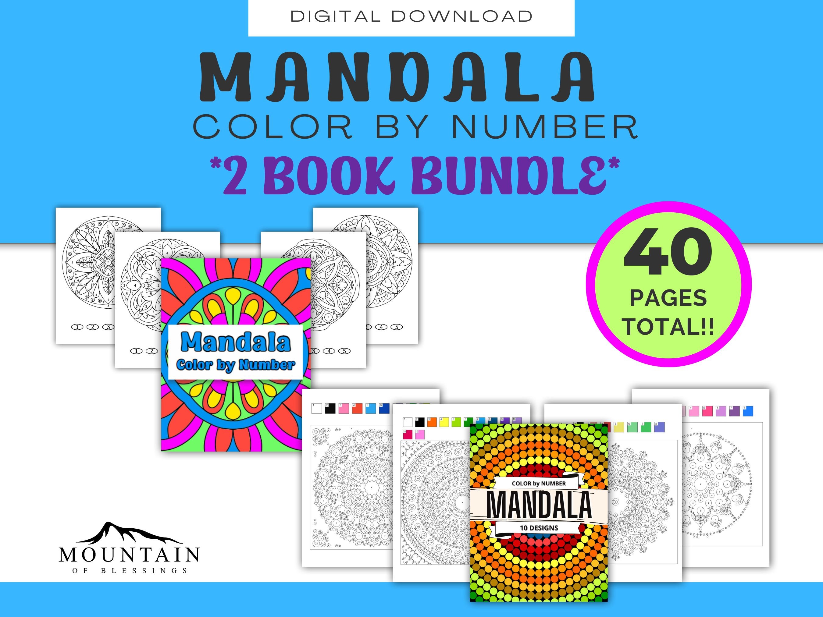 Mandala Color by Number Bundle Adults Teens Kids Printable Instant