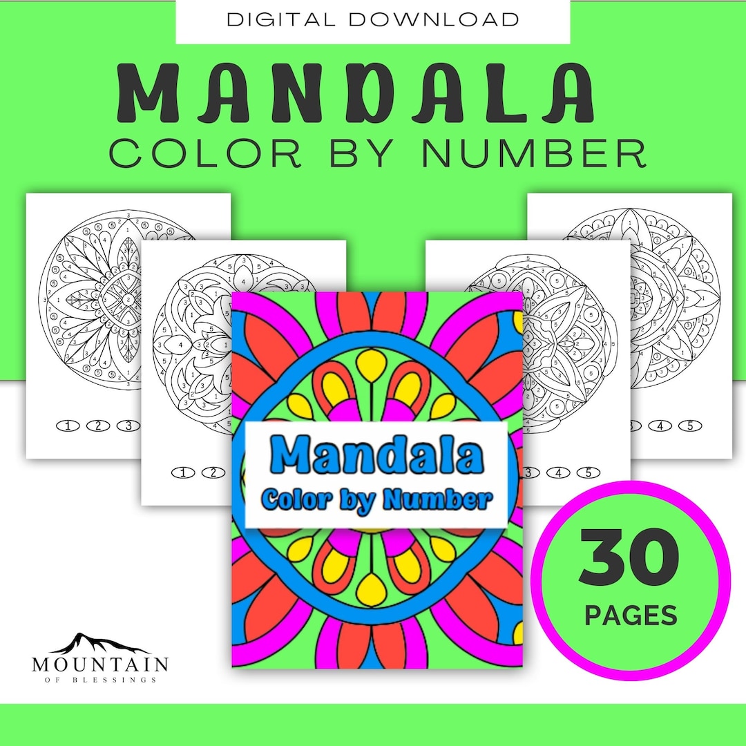 Mandala Color by Number, 30 Pages, for Adults, Teens & Kids, Printable ...