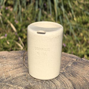 Custom Stamped Speckled Ceramic Travel Mug, Handmade Pottery Tumbler