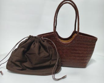 Sac fourre-tout tissé à la main marron café, cadeau d'anniversaire