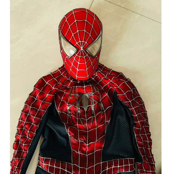 Customized Sam Raimi Spider Man costume set, role-playing set with mask and 3D rubber web Spider Man wearable movie prop replica