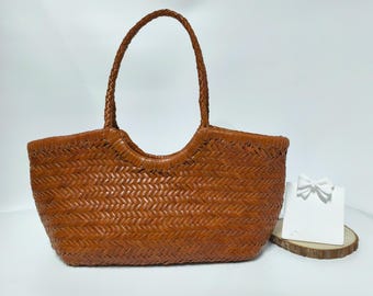 Brown Handmade Woven Bag Beach Bag Christmas Gift Outdoor Handbag
