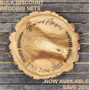 Customisable Wooden Log Slice. Wedding Gift, Presentation Board, Business Branding, Cake Stand, Wedding Centerpiece, Centrepiece.