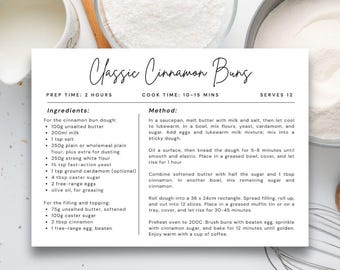 Plantilla de tarjeta de recetas minimalista clásica, plantilla personalizable de Canva, imprimible de 5 x 7 pulgadas