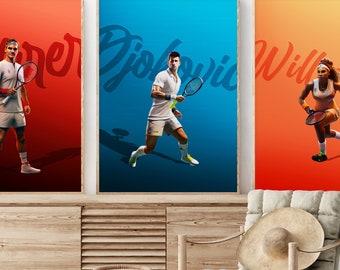 Novak Djokovic poster, Novak Djokovic artwork, Novak Djokovic print, Tennis poster, Borderless print
