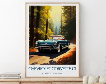 Chevrolet Corvette C1 - Classic car posters. Classic Collection, Fan art, Birthday present, Wedding gift