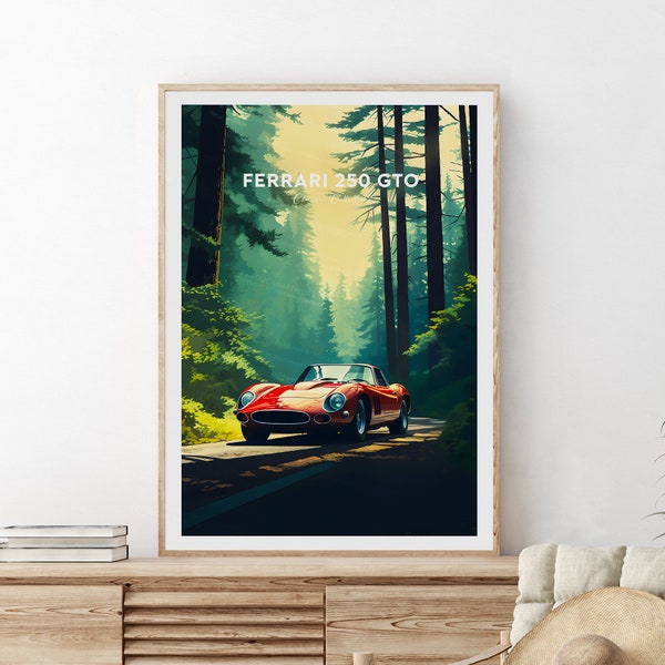 Ferrari 250 GTO - Classic car posters. Classic Collection, Fan art, Birthday present, Wedding gift