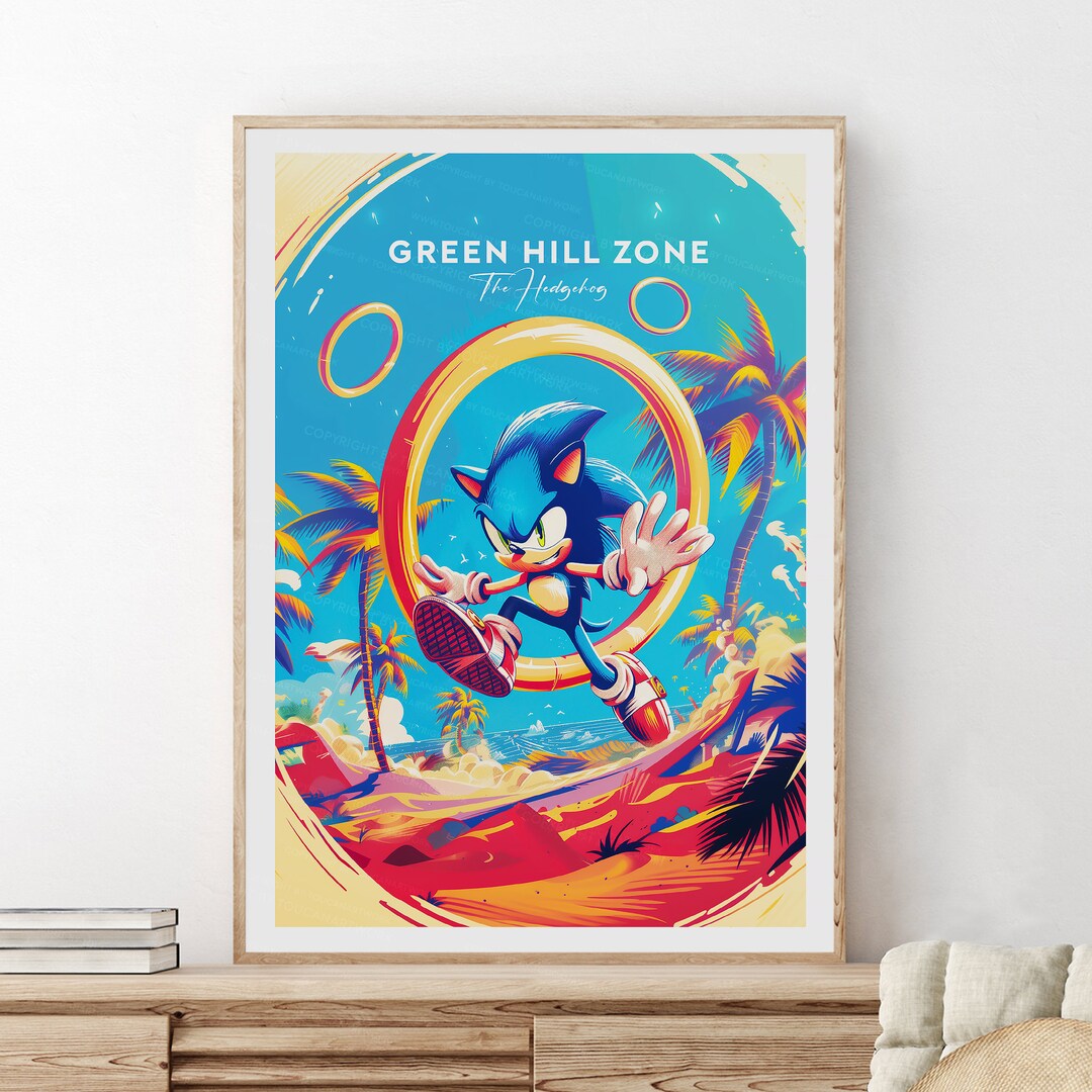 Green Hill Zone Sonic Print, Sonic the Hedgehog Fan Print, the Hedgehog ...
