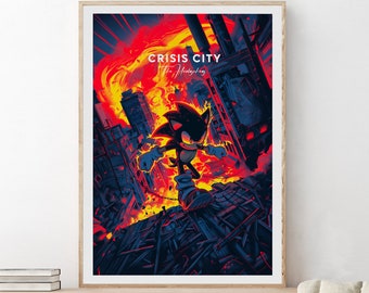 Crisis City Sonic print, Sonic the Hedgehog fan print, The hedgehog fan art poster, Sonic print, Game art