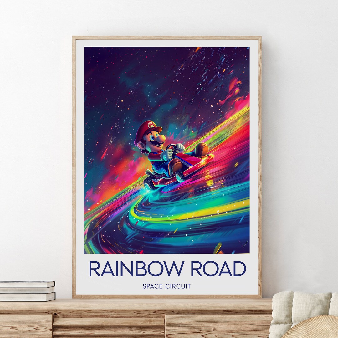 Rainbow Road Print, Rainbow Road Fan Print, Mario Poster, Mario Artwork ...