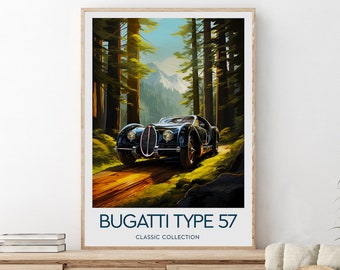 Bugatti Type 57 - Classic car posters. Classic Collection, Fan art, Birthday present, Wedding gift