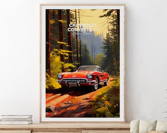 Chevrolet Corvette C1 - Classic car posters. Classic Collection, Fan art, Birthday present, Wedding gift