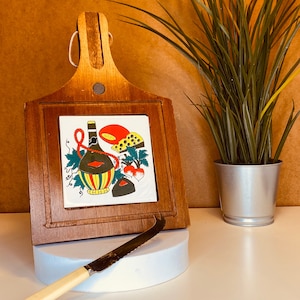 Retro Vintage Wooden Cheeseboard with Cheese and Wine Tile