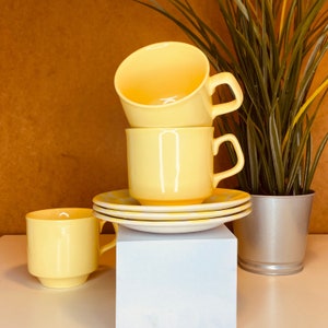 Retro Vintage 1950s Tams Sunshine Yellow Polka Dot Tea Cups (Set of 3)
