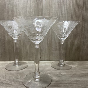 Etched Crystal Depression Era Champagne/Cocktail Glasses