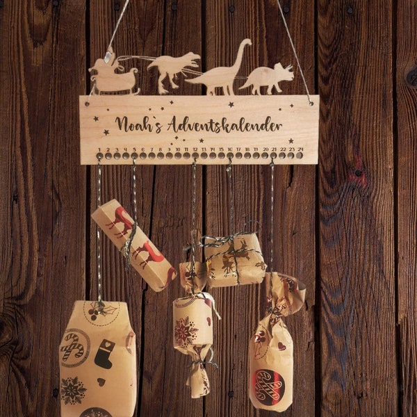 Personalisierter Adventskalender | Weihnachten | Kinder Adventskalender mit Namen | Adventskalender Holz | Dino | Dinokalender | Dinosaurier