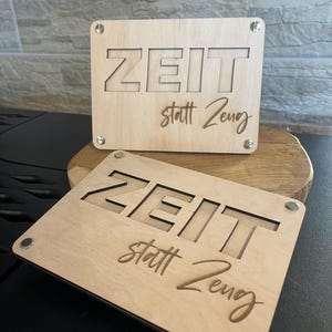 Geschenkkarte "Zeit statt Zeug", personalisierte Karte, Wunschtext, Holzkarte