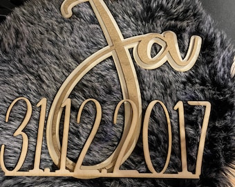 Hochzeitsgeschenk Valentinstag JA mit Datum aus Holz 3D Effekt