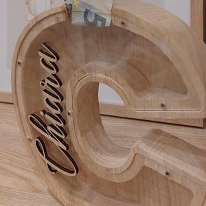 Spardose Buchstabe Holz personalisiert, Geldaufbewahrung mit Wunschname, Sparschwein aus Holz, personalisierter Buchstabe