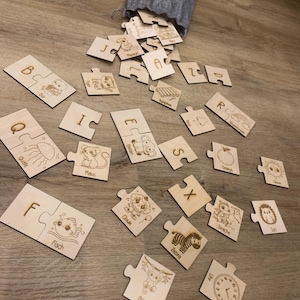 Alphabetpuzzle mit Bild für Kinder zum lernen des Alphabets, spielerisch lernen, Schule, Buchstaben, Puzzle, Montessori, Erziehung