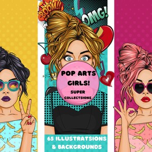 Comic Style Pop Art Girls Clip Art Illustrations Girl Png - Etsy