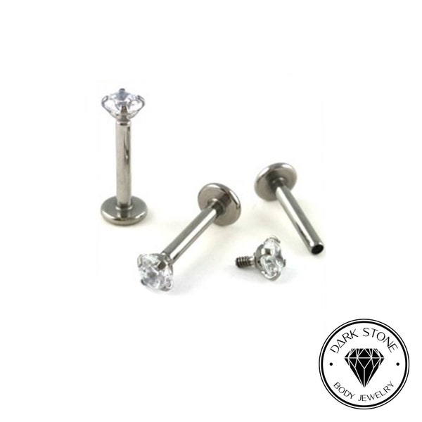 Labret Titane F136. Strass Griffé 2.5mm - 1.2x8x3mm