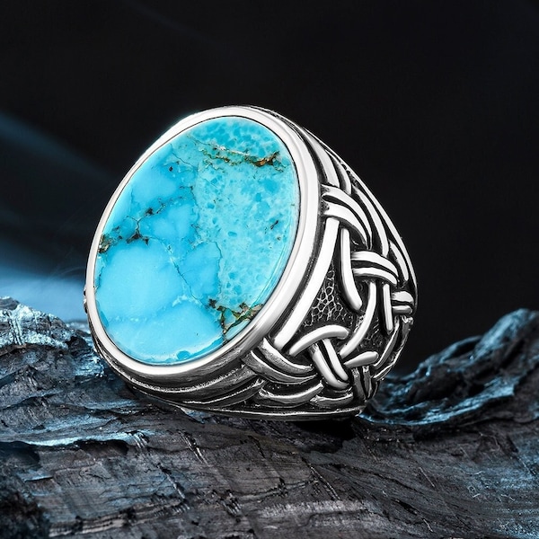 Chevalière turquoise pour homme | Bagues en argent pour hommes faites à la main